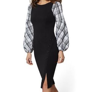 Black Button-Accent Twofer Sheath Dress